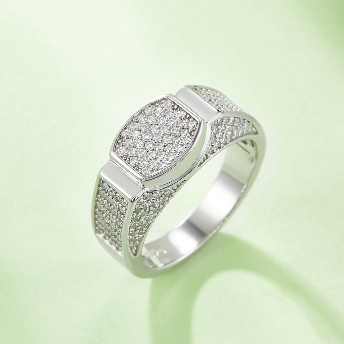 R6477 Luxury Set S925 Silver Plated Platinum Moissanite Diamond Men's Ring, Limestone D-Grade 0.95 Carat
